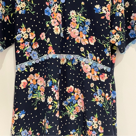 Vintage 80s Embroidered Floral Dress Size M-L - Picture 2 of 6